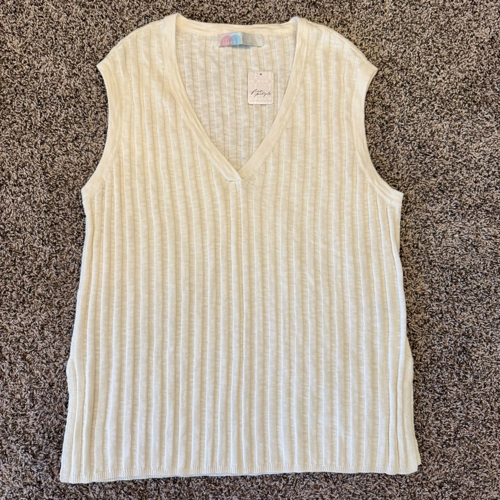 NWT Free People Beach White Linen Blend Ribbed Sweater Vest Sleeveless Large